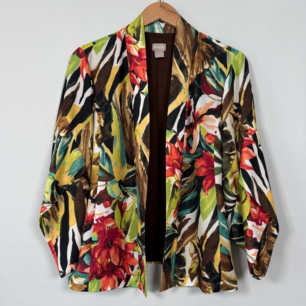 Chico's Tropical Floral Open-Front Blazer, Size 8/10, Great Condition!
